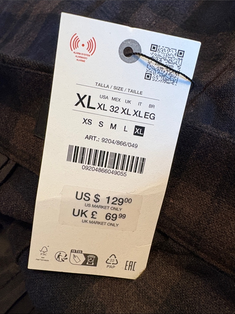 Zara ZW Collection Wool Plaid Wide Leg Culotte Pants XL NWT - Picture 5 of 5